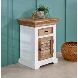 IH Design Candler Solid Mango Wood Bedside Cabinet - 1 Drawer & Door Table in White - thumbnail 1