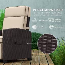 OUTSUNNY Rattan Garden Recliner Sun Lounger w/ Flip Table in Khaki - thumbnail 6