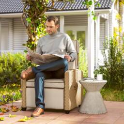 OUTSUNNY Rattan Garden Recliner Sun Lounger w/ Flip Table in Khaki - thumbnail 1