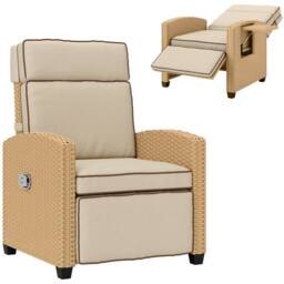 OUTSUNNY Rattan Garden Recliner Sun Lounger w/ Flip Table in Khaki - thumbnail 2