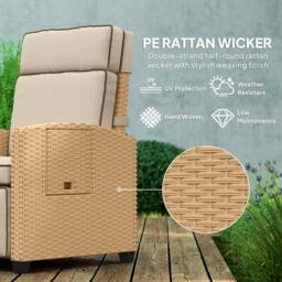 OUTSUNNY Rattan Garden Recliner Sun Lounger w/ Flip Table in Khaki - thumbnail 5