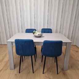 KOSY KOALA Grey Dining Table & 4 Blue Velvet Chairs Kitchen Dining Table for 4 Dining Room Dining Set