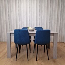 KOSY KOALA Grey Dining Table & 4 Blue Velvet Chairs Kitchen Dining Table for 4 Dining Room Dining Set - thumbnail 6
