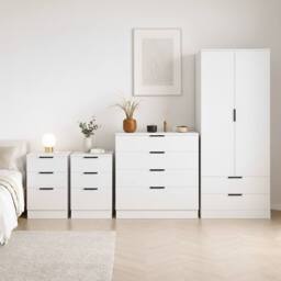 HD Designs Trega 4Pc Bedroom Set(3Dr Bedsidex2, 4Dr Chest, Wardrobe) in White