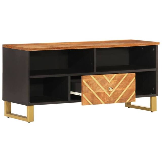 Berkfield Home TV Cabinet Brown & Black 100x33.5x46 cm Solid Wood Mango - image 1