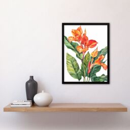 "Artery8 Canna Lily Flower Bright Botanical Painting Framed Art Print in Orange - Size: W12"" x H16""" - thumbnail 4