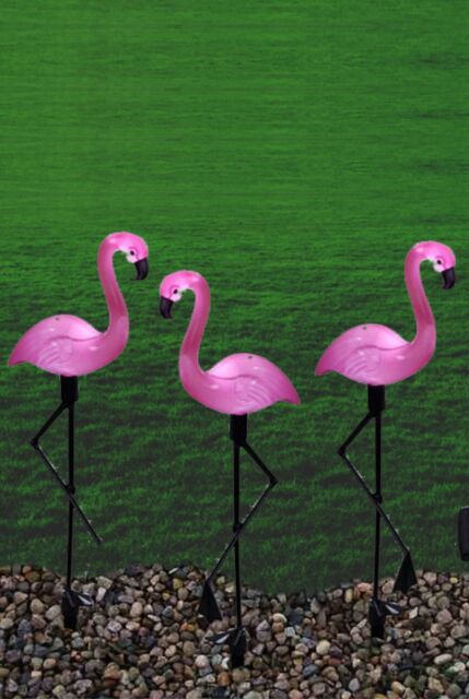 Groundlevel Set of 3 Flamingo LED Solar Garden Lights in Pink - image 1