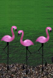 Groundlevel Set of 3 Flamingo LED Solar Garden Lights in Pink