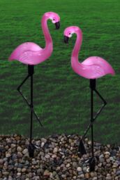Groundlevel Set of 3 Flamingo LED Solar Garden Lights in Pink - thumbnail 2
