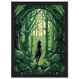 Artery8 Anthropomorphic Fox Silhouette Forest Art Nouveau Artwork Framed Wall Art Print A4 in Black - thumbnail 1
