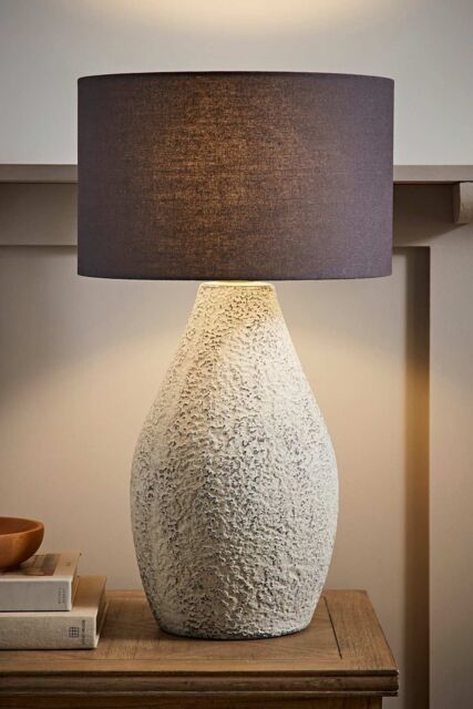 ValueLights Colin Grey Drum Shade Grey Speckled Hand Finished Ceramic Stoneware Table Lamp in Natural - image 1