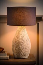 ValueLights Colin Grey Drum Shade Grey Speckled Hand Finished Ceramic Stoneware Table Lamp in Natural - thumbnail 2