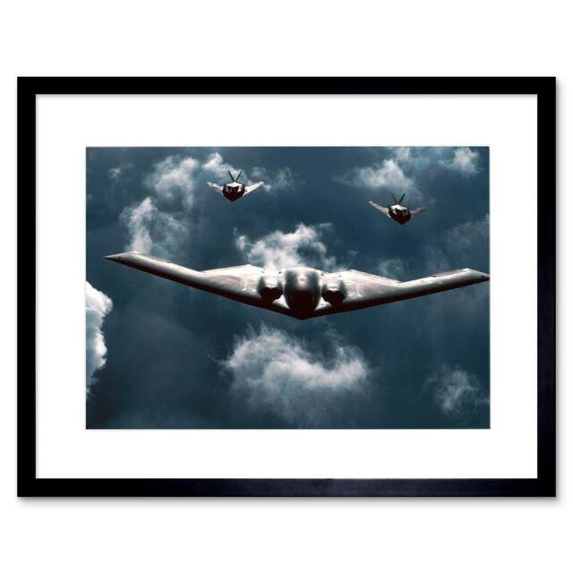 "Artery8 Military Airplane B-2 Spirit Bomber F-117 Nighthawk Stealth Framed Art in Blue - Size: W12"" x H16""" - image 1
