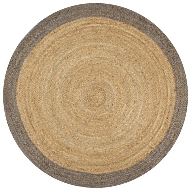 Berkfield Home Handmade Rug Jute with Grey Border 90 cm - Size: 100 cm diameter - image 1