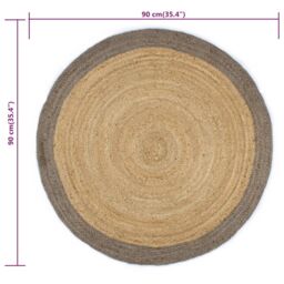 Berkfield Home Handmade Rug Jute with Grey Border 90 cm - Size: 100 cm diameter - thumbnail 6