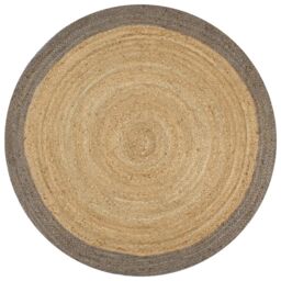 Berkfield Home Handmade Rug Jute with Grey Border 90 cm - Size: 100 cm diameter - thumbnail 1