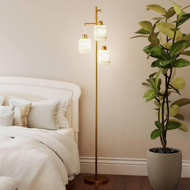Costway 3-Light Floor Lamp Farmhouse 173CM Standing Tree Lamp w/ Foot Switch in Gold - image 1