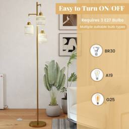 Costway 3-Light Floor Lamp Farmhouse 173CM Standing Tree Lamp w/ Foot Switch in Gold - thumbnail 6