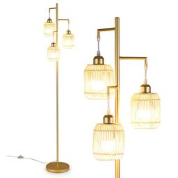 Costway 3-Light Floor Lamp Farmhouse 173CM Standing Tree Lamp w/ Foot Switch in Gold - thumbnail 3