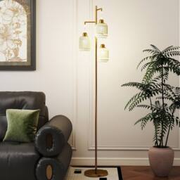 Costway 3-Light Floor Lamp Farmhouse 173CM Standing Tree Lamp w/ Foot Switch in Gold - thumbnail 4