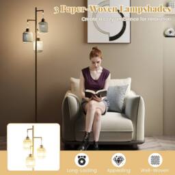 Costway 3-Light Floor Lamp Farmhouse 173CM Standing Tree Lamp w/ Foot Switch in Gold - thumbnail 7