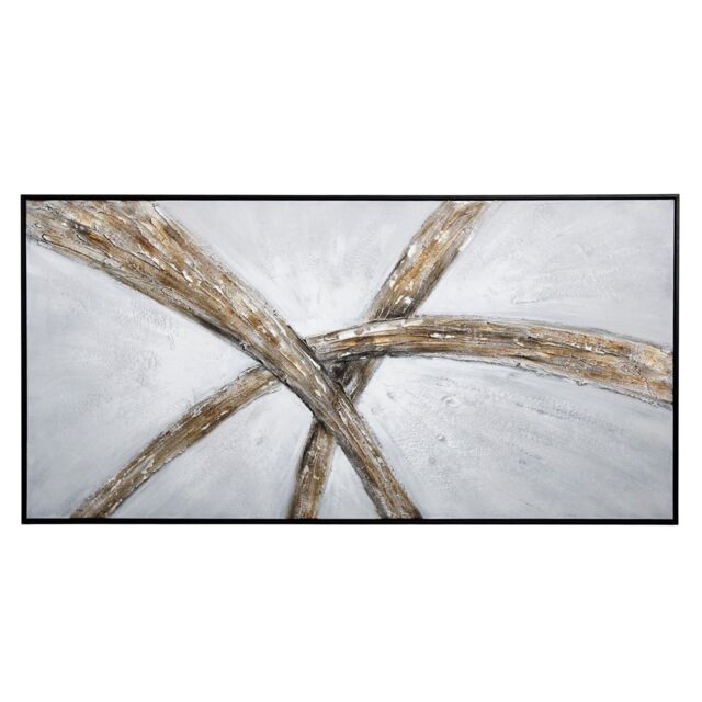 Modish Furnishing Abstract Canvas With Bold Gold Accents & Black Frame in Light Grey