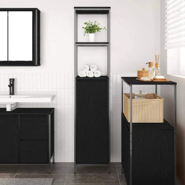 Berkfield Home Durable Bathroom Cabinet with Shelves Black Oak 36x35x165 cm - Size: 36 x 35 x 165 cm - image 1