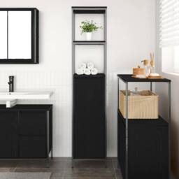 Berkfield Home Durable Bathroom Cabinet with Shelves Black Oak 36x35x165 cm - Size: 36 x 35 x 165 cm - thumbnail 1