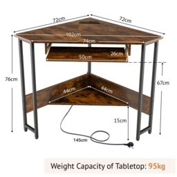 Gymax Corner Desk Workstation With Power Outlets Keyboard Tray Storage Shelf in Brown - thumbnail 2