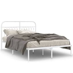 Berkfield Home Metal Bed Frame without Mattress with Headboard White 135x190cm - Size: 135x190 cm - thumbnail 1