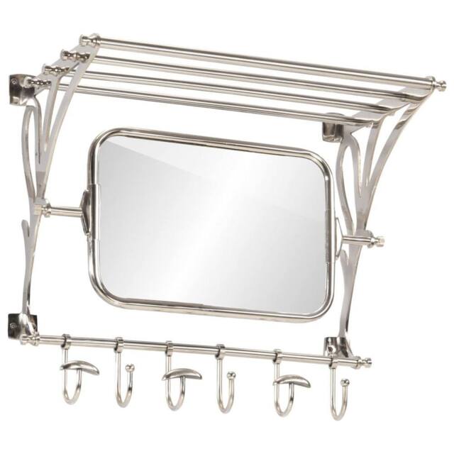 Berkfield Home Luggage Rack with Coat Hangers & Mirror Wall Mounted Aluminium in Silver - image 1