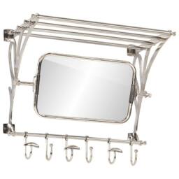 Berkfield Home Luggage Rack with Coat Hangers & Mirror Wall Mounted Aluminium in Silver - thumbnail 3