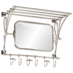 Berkfield Home Luggage Rack with Coat Hangers & Mirror Wall Mounted Aluminium in Silver - thumbnail 1