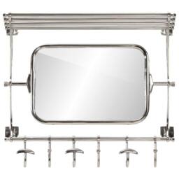 Berkfield Home Luggage Rack with Coat Hangers & Mirror Wall Mounted Aluminium in Silver - thumbnail 2
