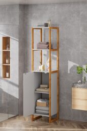 Living and Home 4-Tier Single-door Tall Bathroom Storage Cabinet in White - thumbnail 2