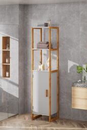 Living and Home 4-Tier Single-door Tall Bathroom Storage Cabinet in White