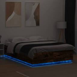 Berkfield Home Bed Frame with LED without Mattress Smoked Oak 120x200 cm in Brown - Size: Small Double - thumbnail 4