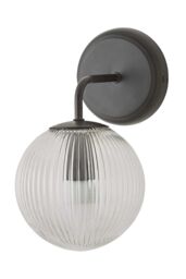ValueLights Kempton Ribbed Glass Globe Shade Single Arm Wall Light in Black - thumbnail 6