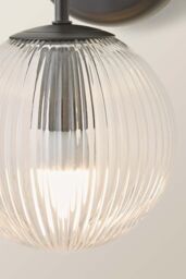 ValueLights Kempton Ribbed Glass Globe Shade Single Arm Wall Light in Black - thumbnail 4