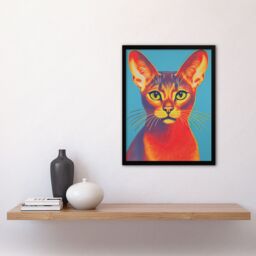 Artery8 Wall Art Print Abyssinian Cat Bold Vibrant Rich Red & Gold On Blue Screen Risograph Artwork Spot Block Colour Retro Riso Interior Design Art - thumbnail 4
