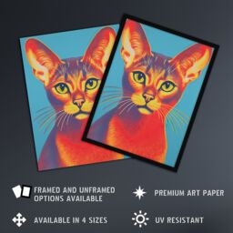 Artery8 Wall Art Print Abyssinian Cat Bold Vibrant Rich Red & Gold On Blue Screen Risograph Artwork Spot Block Colour Retro Riso Interior Design Art - thumbnail 2