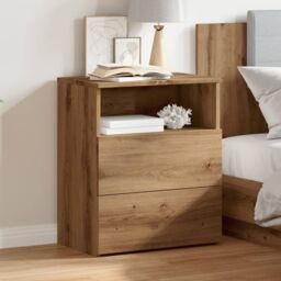 Berkfield Home Bedside Cabinet Artisan Oak 50x32x60cm Engineered Wood in Brown - Size: 50 x 32 x 60 cm - thumbnail 3