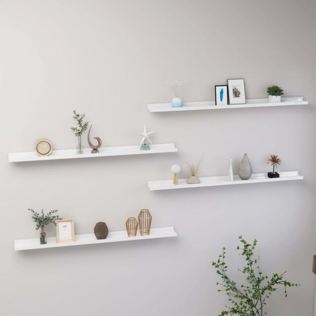 Berkfield Home Wall Shelves 4 pcs High Gloss White 100x9x3 cm - Size: 100 x 9 x 3 cm - image 1