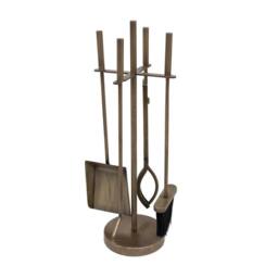 Charles Bentley Chestnut Fireside Companion Set with Stand Poker Shovel Brush Tongs Tool Stand in Gold - thumbnail 4