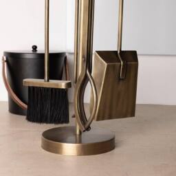 Charles Bentley Chestnut Fireside Companion Set with Stand Poker Shovel Brush Tongs Tool Stand in Gold - thumbnail 2