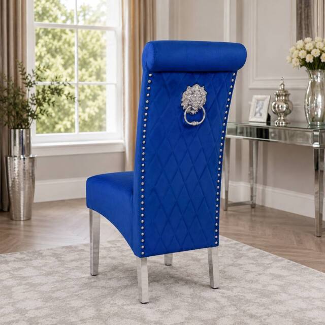 Stratus Interiors Emma Tall Velvet Lion Knocker Dining Chair - Luxury Upholstered Seat in Blue - image 1