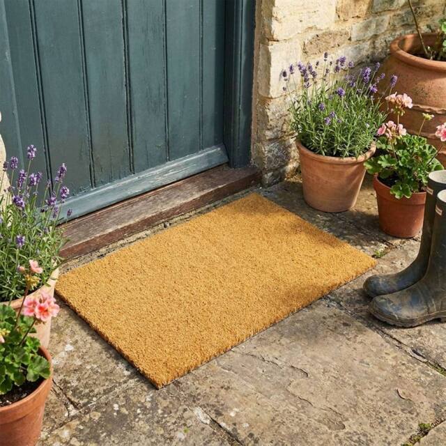 Nicoman Natural Coconut Coir Plain Door Mat in Brown - Size: 90 cm x 60 cm - image 1