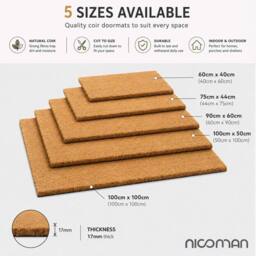 Nicoman Natural Coconut Coir Plain Door Mat in Brown - Size: 90 cm x 60 cm - thumbnail 2