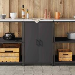 Berkfield Home Kitchen Storage Cabinet with Shelf with Storage with Door Black Steel - thumbnail 4