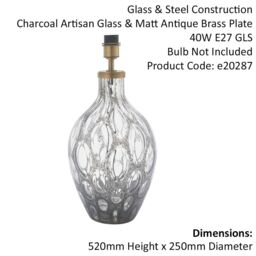 Loops Large Charcoal Tinted Glass Table Lamp Light Base - Antique Brass Metalwork in Clear - thumbnail 2